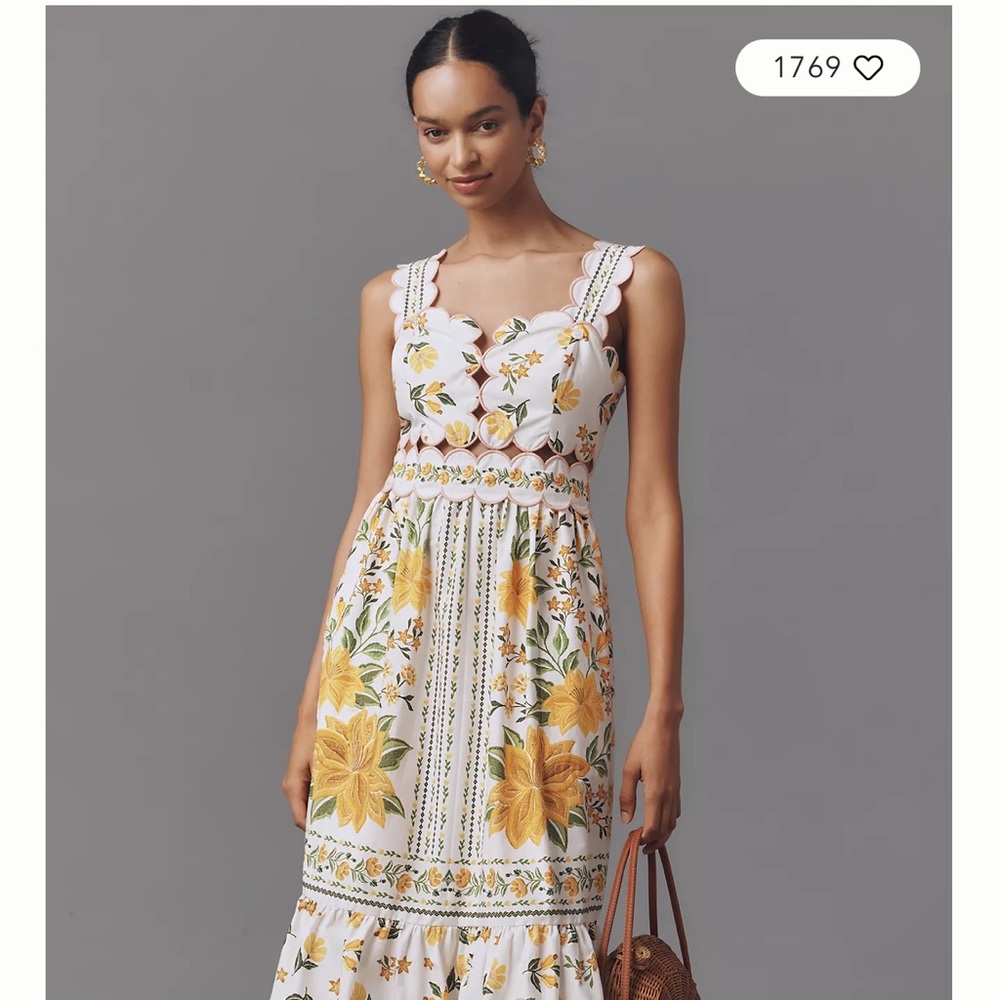 FARM Rio White and Yellow Floral Midi Dress